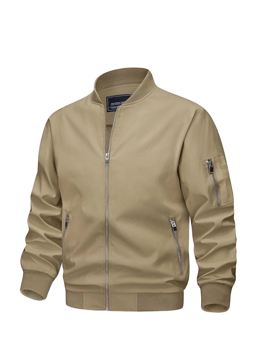 Men's Khaki Bomber Jacket with Zip Pockets